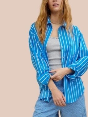 aerie Blue & White Striped Button-Down Shirt